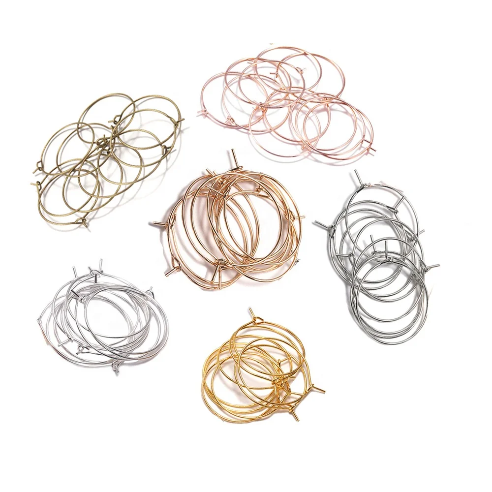 

50pcs/lot 20 25 30 35 mm Silver KC Gold Hoops Earrings Big Circle Ear Wire Hoops Earrings Wires For DIY Jewelry Making Supplies, As picture