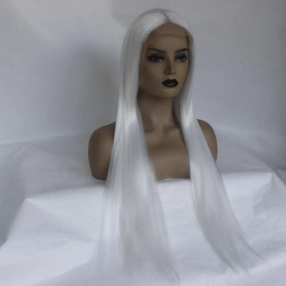

8-26inch white color baby hair lace front synthetic wigs for white women