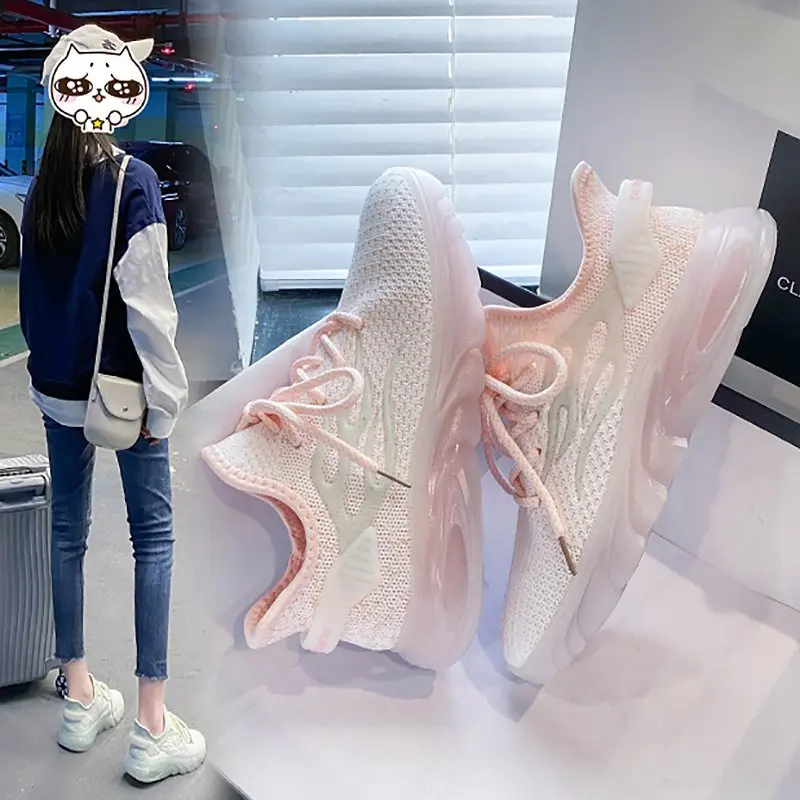 

2021 Women Sneaker Casual Shoes Womans Comfortable Breathable Pink Flats lace up discoloration Female Platform Chaussure Femme, Black,grey,pink,green
