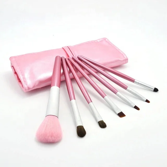 

BEAU FLY Hot Selling 7pcs Customized Wood Handle Makeup Brushes Set with PU Bag, Pink, blue, gold