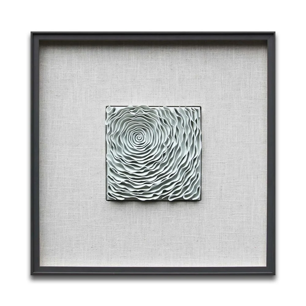 

Wholesale Porcelain Artwork Flower Refractory Ceramics 3D Wall Art with Solid Wood Frame
