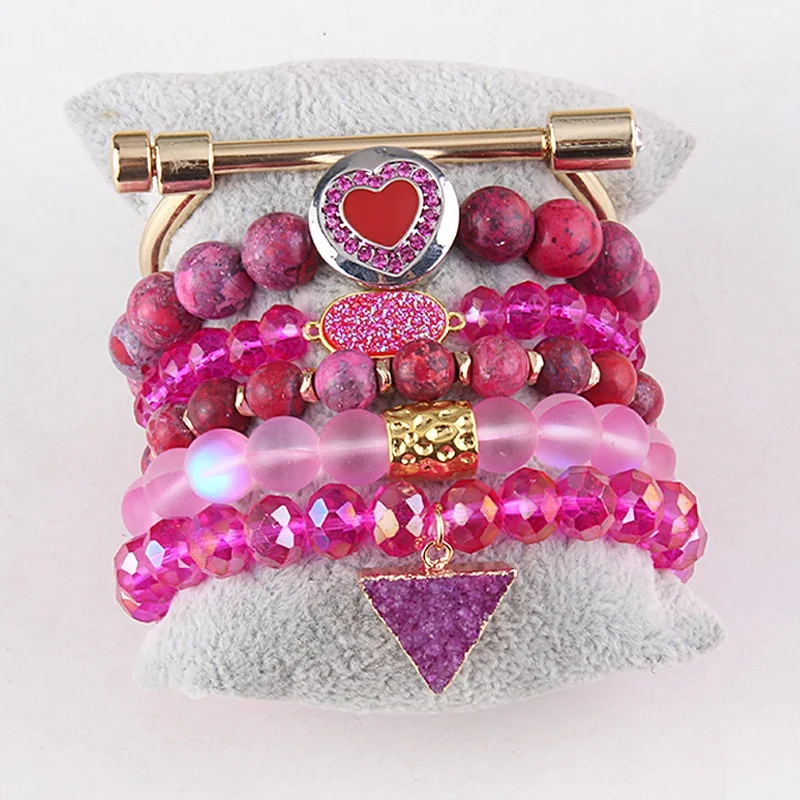 

Chip Stone Stretch Round CZ Charm Natural Gemstone Bead Bracelet Set Gold Multicolor Stone Bangle Stack Bracelet Set