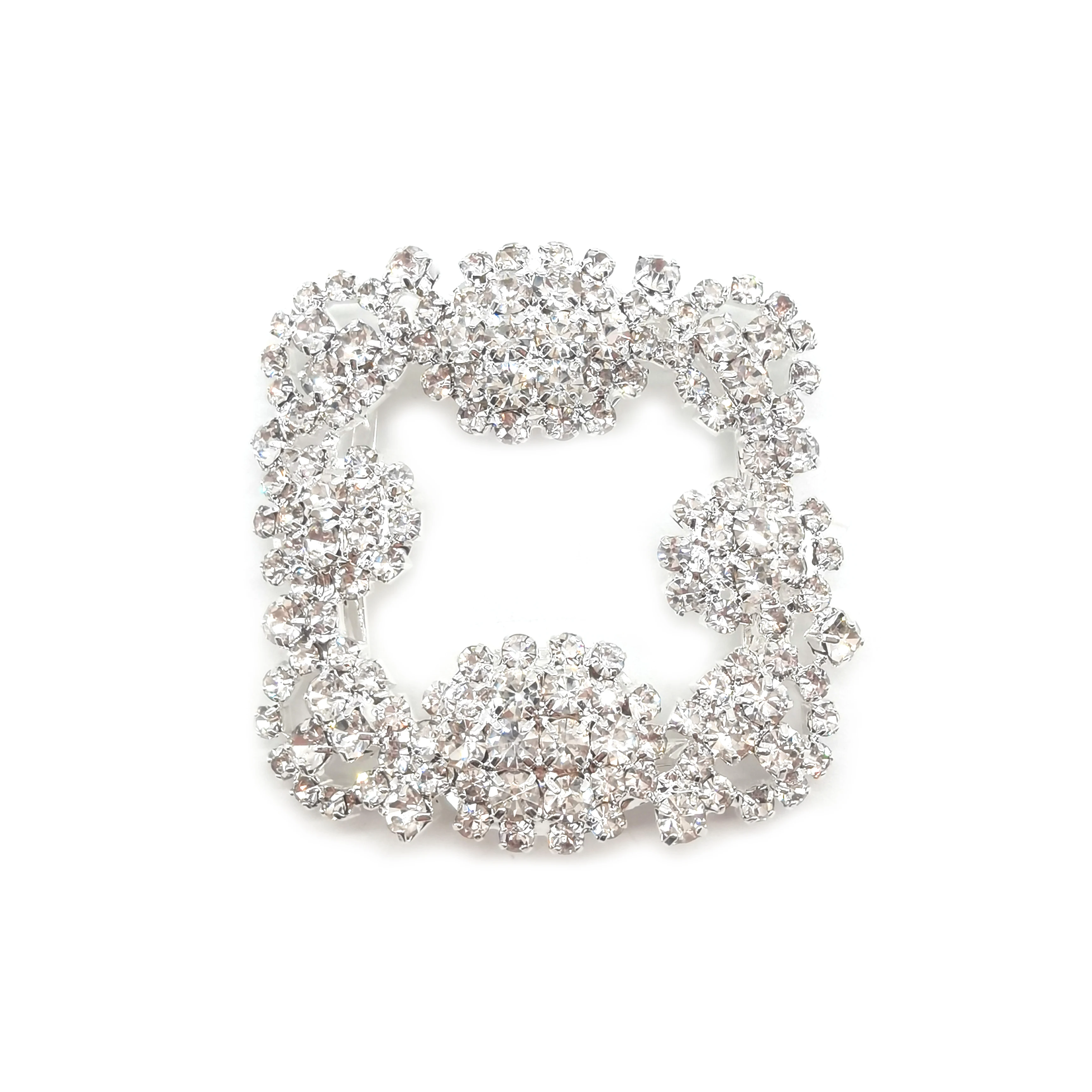 Rectangular Metal Shoes Ornament Square Silver Crystal Rhinestone