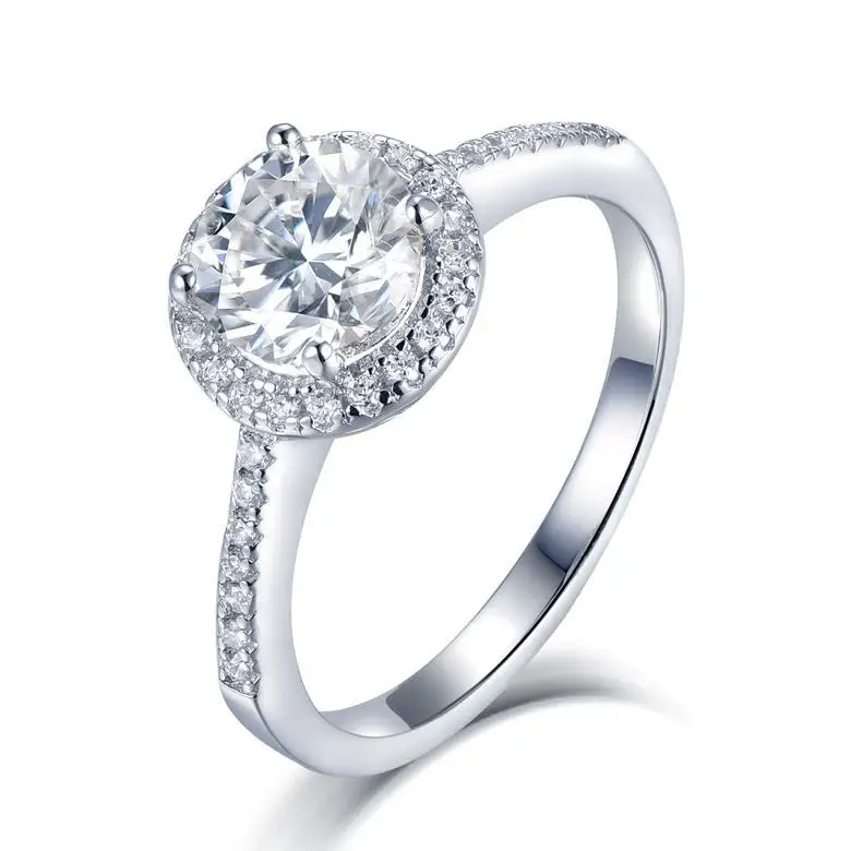 

High Quality Sterling Silver Ring 925 Halo Moissanite Diamond Ring with Factory Direct Sale Price