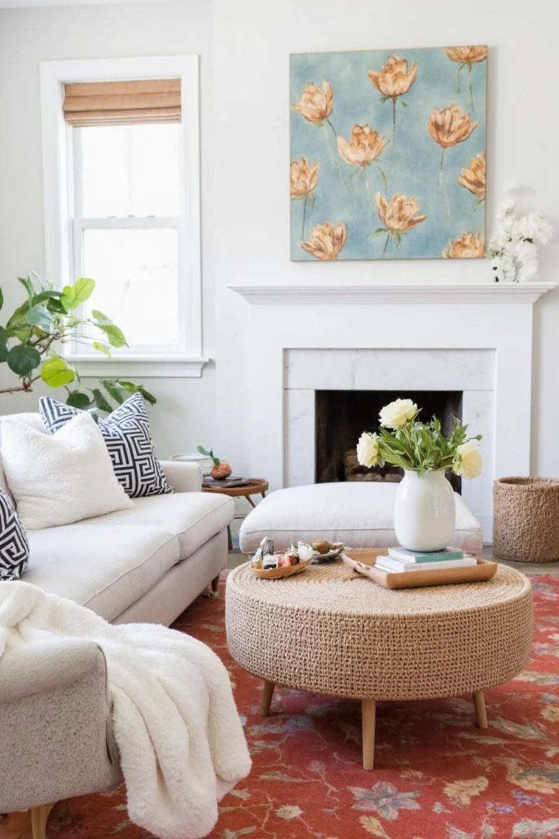 Creative photo display in a family room