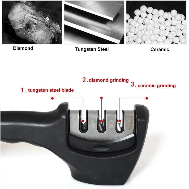 Portable Diamond And Ceramic Mini 3 Stage Kitchen Knife Sharpener