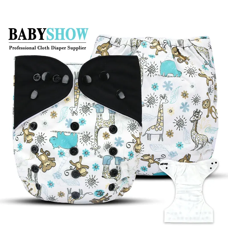 3-15kg adjustable size bamboo charcoal inner pocket diaper, baby reusable cloth diaper nappies with double leg gusset, Printed