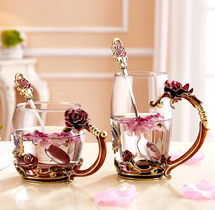 

Factory Manufactured Printing Logo Clear Glass Tea Cup, Red/blue