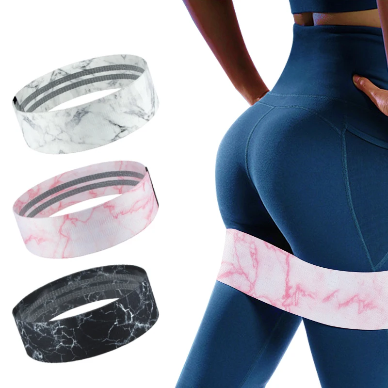 

Workout Stretch 3 Piece Marbling Hip Fabric Booty Resistance Bands Loop Exercise Band Set