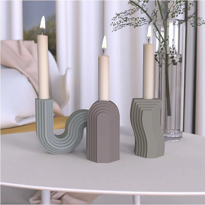 

DIY twisted striped geometry cement candle holder silicone resin mold dried flower vase moldes de silicona para, Random