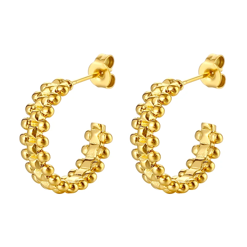 

2023 new arrived jewelry brass copper gold plated enamel temperament elegant C shape rivet earrings for women
