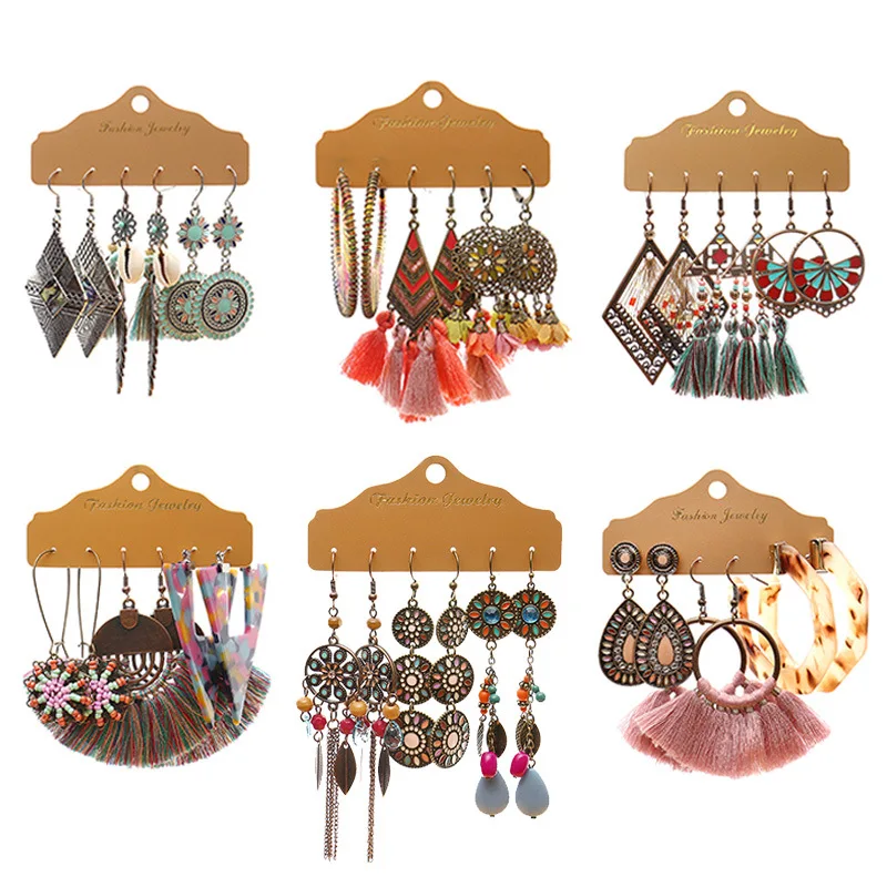 

QiuHan 13 Pairs Boho Tassels for Earrings Vintage Drop Dangle Earrings Statement Bohemian Earring Set for Women, Multi