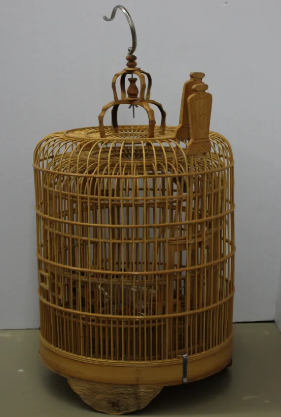 Antique Round Bird Cage Wooden Bamboo Bird Cage Carrying Handle Bamboo