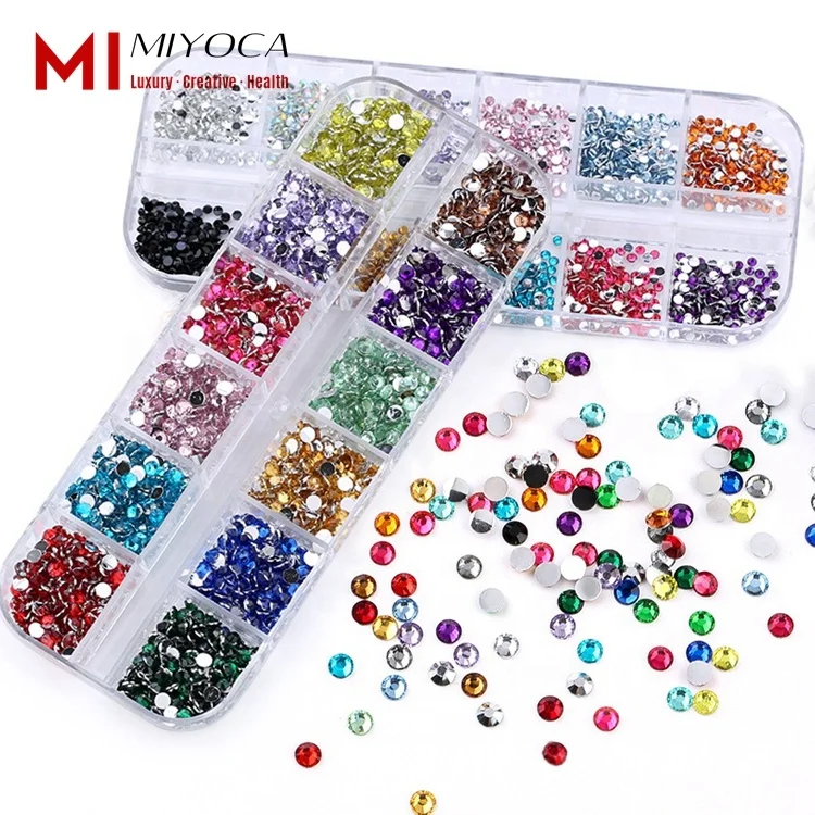 

MIYOCA 12 Colors Hotfix Rhinestones Multicolor 3 Mixed Size Flatback Round Glass Crystal with Tweezers and Picking Pen for DIY