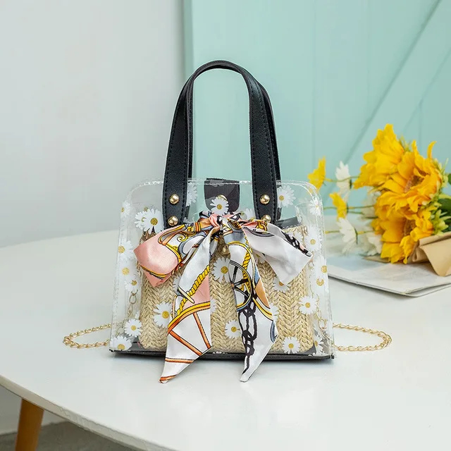 

Latest women bags exquisite transparent handbag ladies crossbody bag tote bag silk bowknot