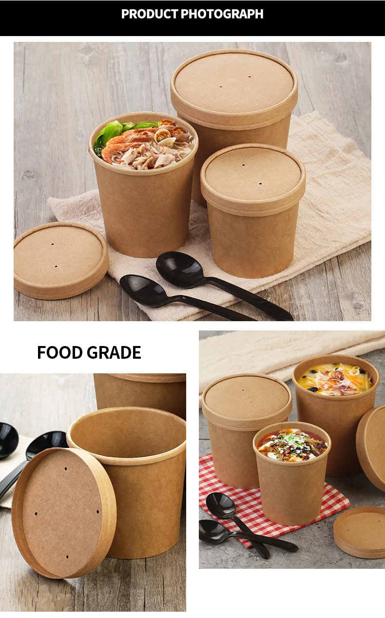 Disposable Take Away Paper Soup Container Paper Bowl Soup Bowl With Lid