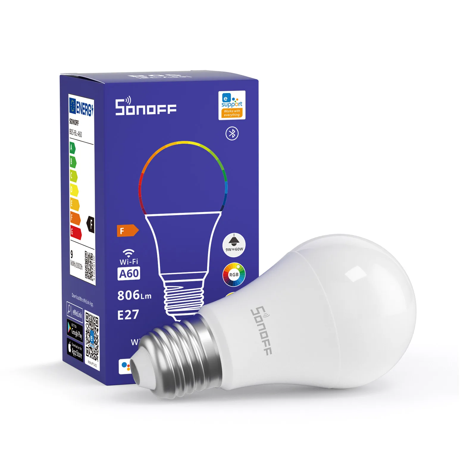 

Sonoff Smart WiFi Bulb E27 9W Ewelink APP Control Alice Alexa Voice Control Dimmable LED Lamp Works With Google Home