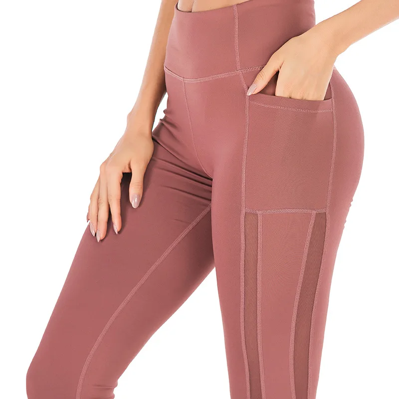 

GYM Jogging Sports Pants Mesh Breathable Butt-Lift Leggings Patchwork with Pockets