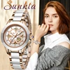 SUNKTA New Ladies Watch Brand Luxury Watches Waterproof Rose Gold Petal Quartz Four leaves petal Watch Women Montre Femme