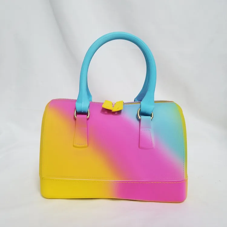 

2021 Wholesales Hot Sell Style Candy Color Jelly Bag Purses Pvc Jelly Handbags Rainbow Color Jelly Purse Woman Bags, Customizable