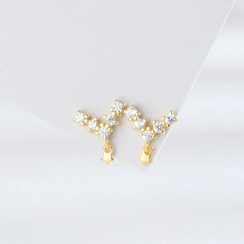 

New Fashion Style Crystal Inset Y Shape Silver Star Screw Stud Earrings 925 Sterling Silver Star Earrings