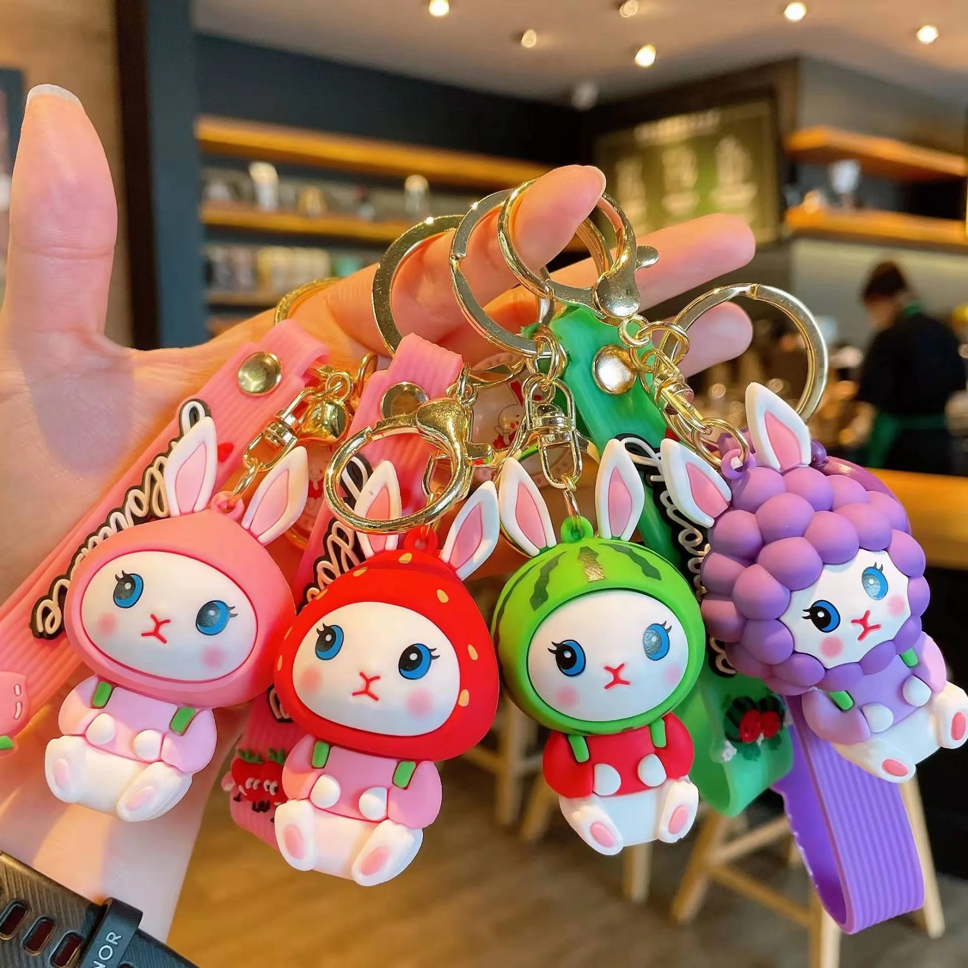 

Creative girls pendant gifts cartoon cute 3D shape fruit rabbit keychain