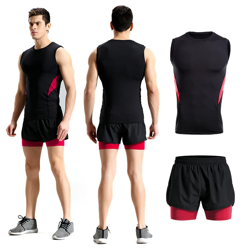 

wholesale sports vest shorts home gym fitness set mans