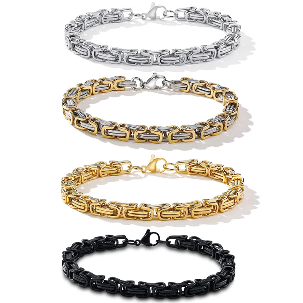 

Fashionable New Design Personalized Titanium Steel Fashion Accessories Stainless Steel Square Byzantine Gold Bracelet
