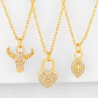 Fashion necklaces women jewelry pave setting cz jewellery wholesale heart shaped lock pendant