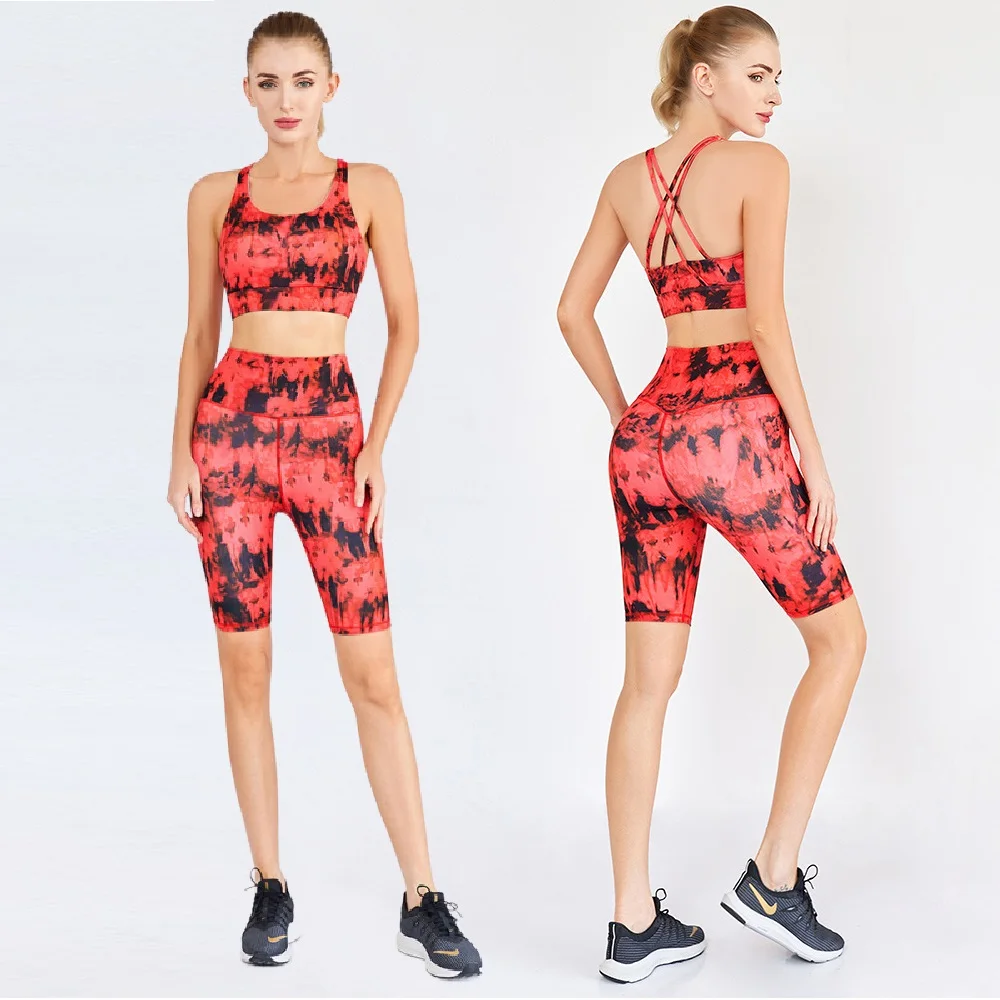 

BBSM7513 Two-piece fitness running print short yoga set