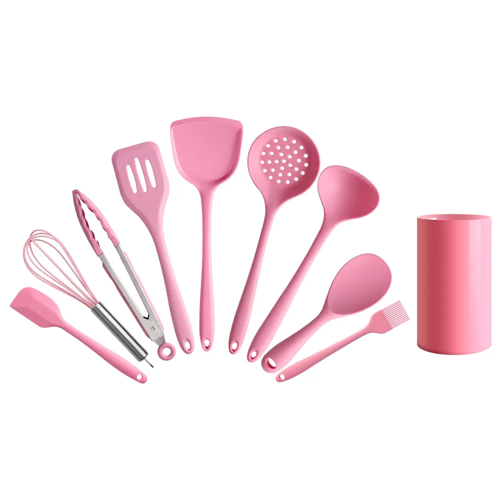 

Silicone Kitchen Utensils 10 Pcs Cooking Utensil Set Non Stick Spatula Oil Brush Turner Egg Whisk Food Clip Colander Spoon