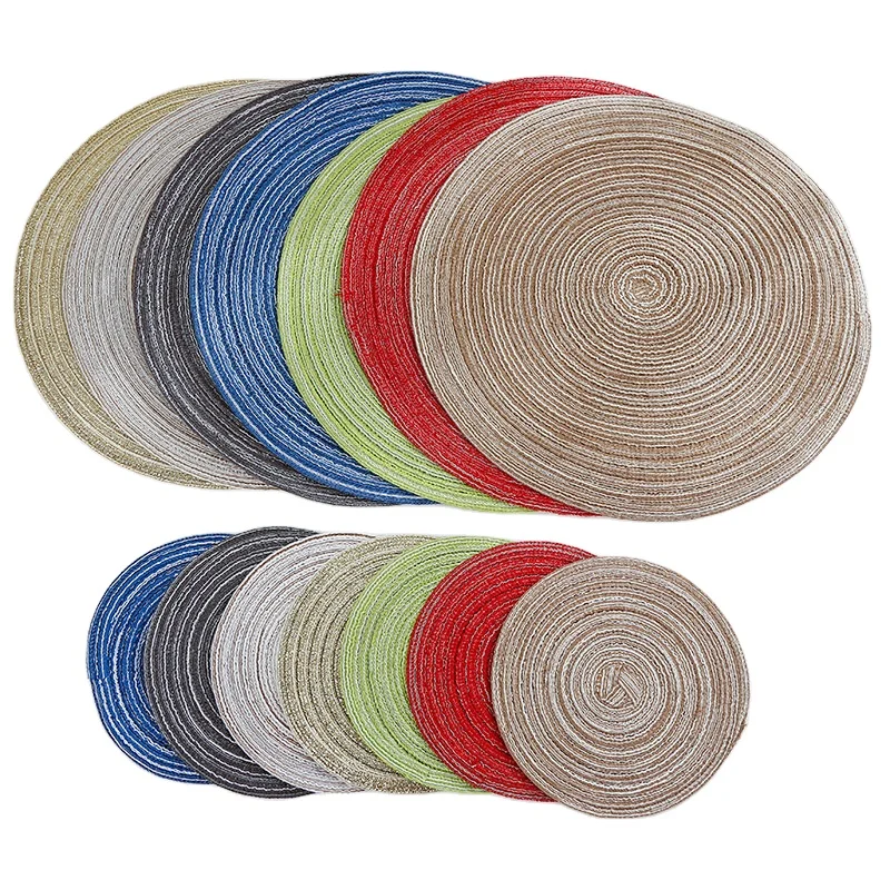 

Round Cotton Hemp Food Mat Heat Insulation Western Cutlery Mat Woven Household Products Bowl Cup Kitchen Accessories Table Mat, Red,black,coffee,blue,green,khaki