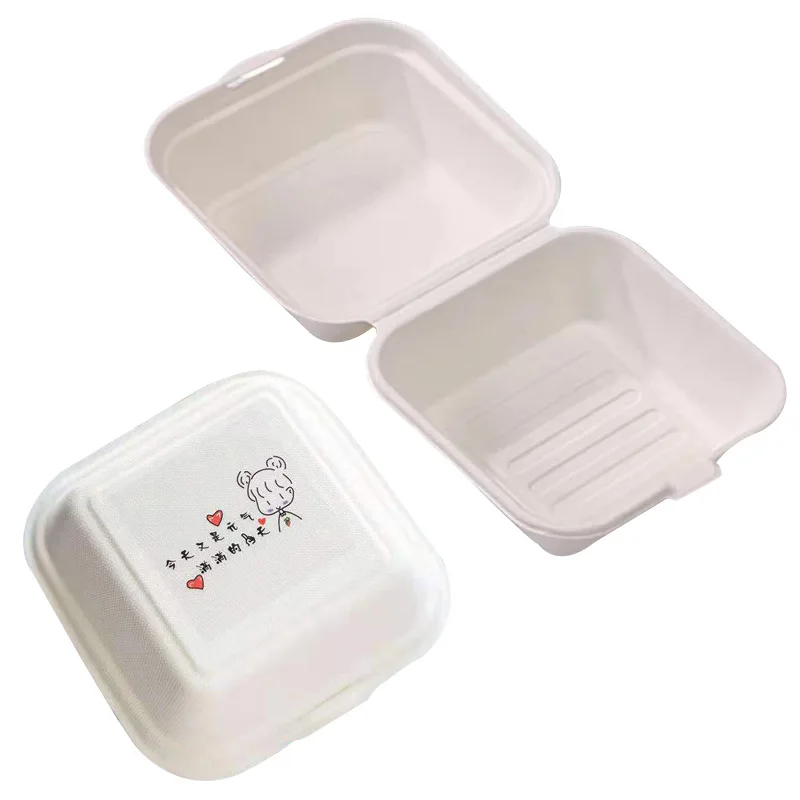 

Biodegradable Packing Food Box Takeaway Lunch Box Pulp Burger Disposable Bagasse Food Container