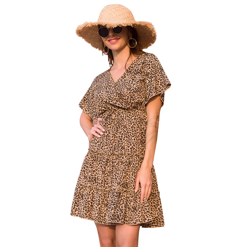 

Summer Fashion Floral Printed Chiffion Dress V Neck Party Beach Dresses
