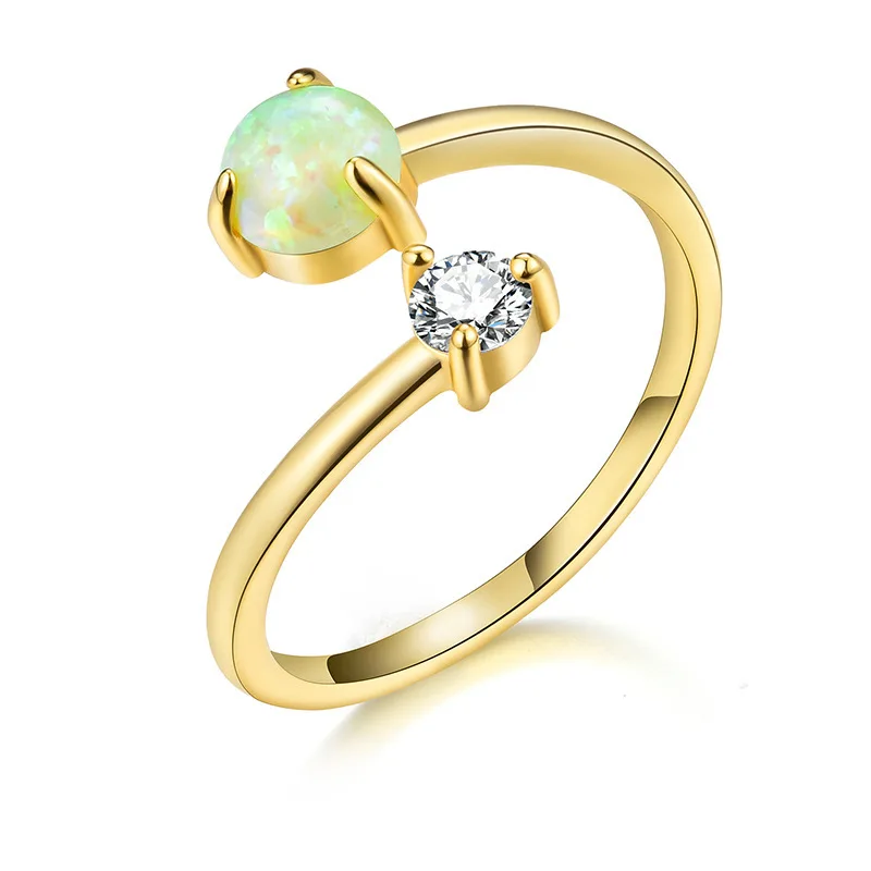 

Amazon Hot-Sale S925 Sterling Silver Opals Gemstone Opening Ring Women Luxury Zircon Silver Ring