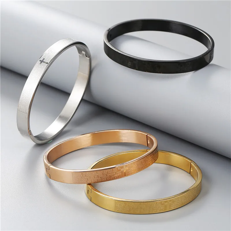 

Fashion Simple Jewelry Cross Scripture Titanium Steel Bracelet