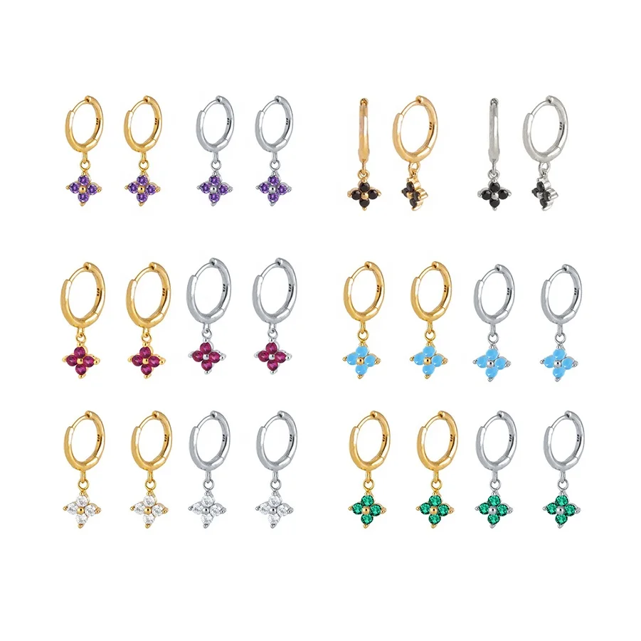 

Hot Styles Purple Black Flower Earrings Cartilage 925 Sterling Silver Jewelry Snowflake Zircon Crystal Hoop Earrings