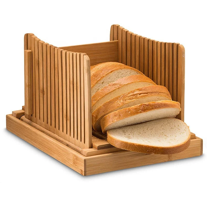 

Professional Bread Loaf Toast Cutter Tool Bamboo Bread Slicer With Crumb Tray for French Bread, As pictures shown