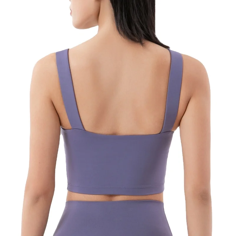 

Custom Logo Wide Shoulder Straps Gather Shockproof Sports Vest Women's Sling Deep U Beauty Back Yoga Tank Tops Vest Sports Bra, As shown