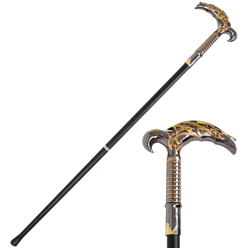 Golden Black Reaper's Scythe Style Walking Stick Party Fashion Elegant Walking Stick Decorative Cospaly Cane Knob Crosier