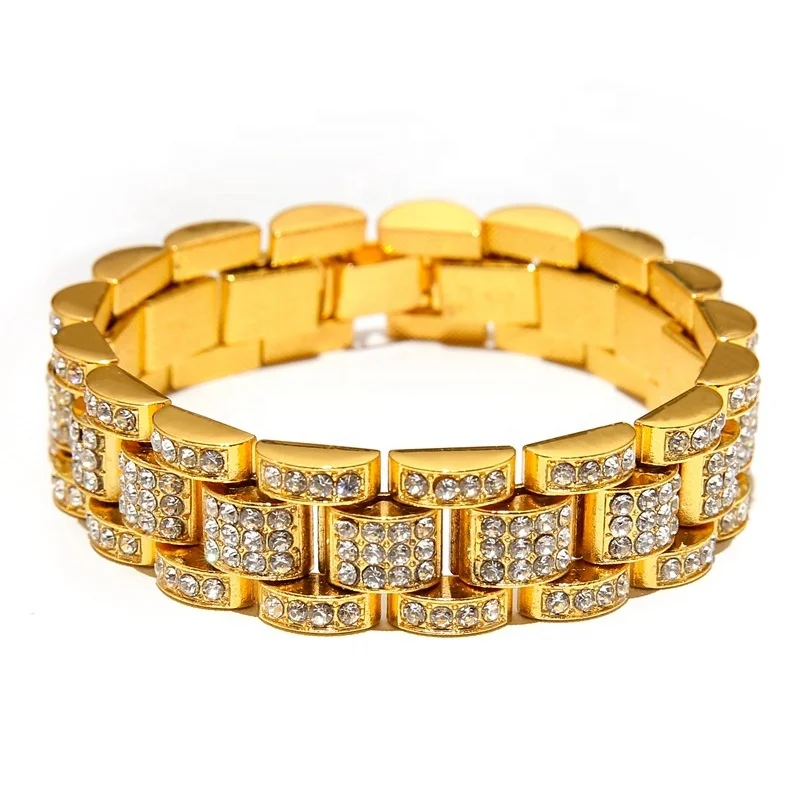 

2021 hot sell Hip hop jewelry 18k gold plated bracelet CZ Punk bracelet men Rap Tanks chain bling Diamond couple jewelry women