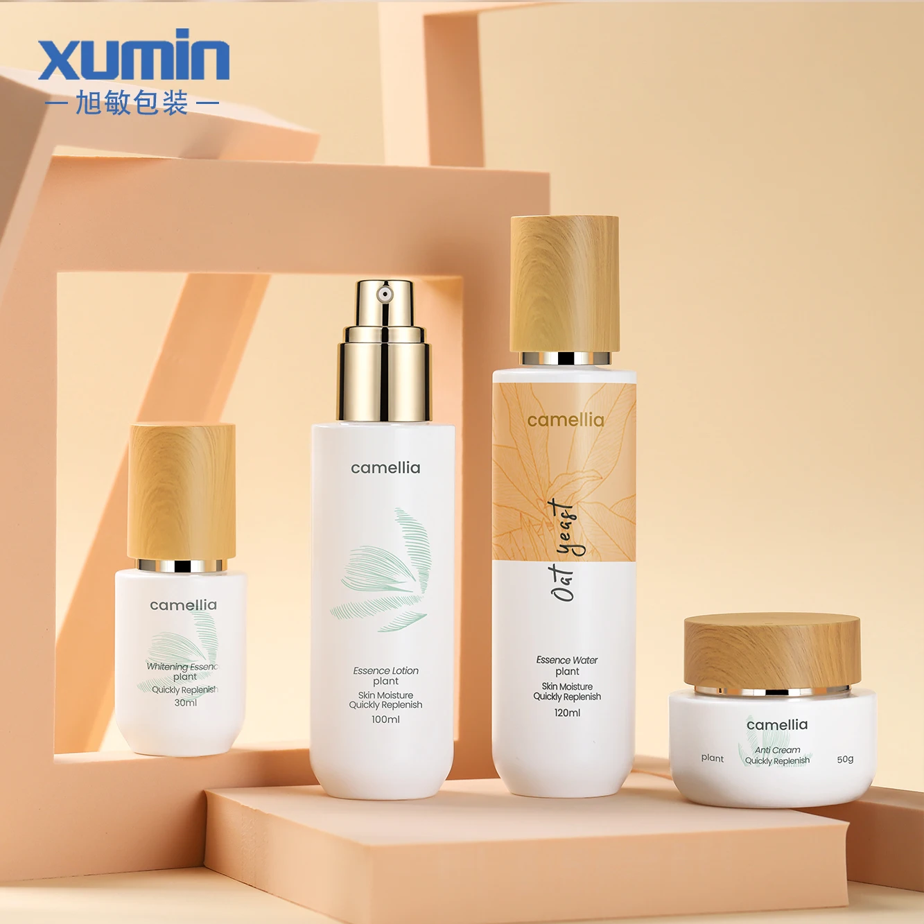 

cosmetic creams packaging bamboo cap glass bottle 30ml 100ml 120ml glass lotion pump bottle 50g glass jar with bamboo lid