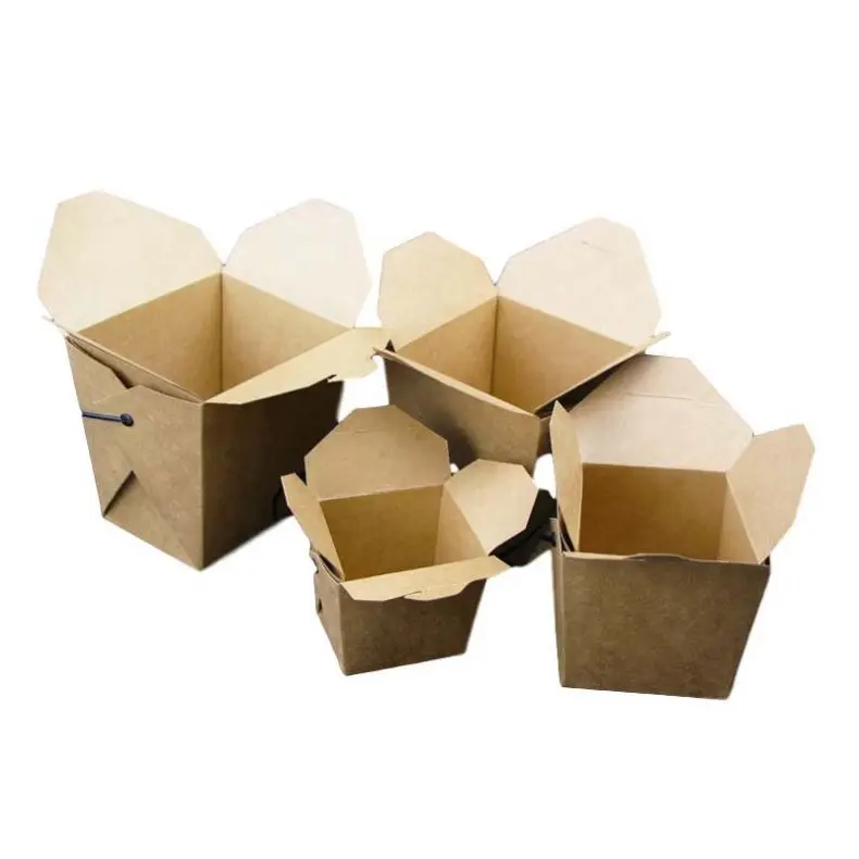 

FTS 8OZ Eco-Friendly Take away Kraft Paper Salad Noodle Pasta Packaging Box with Hand