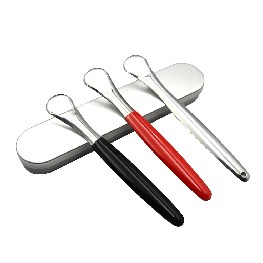 

Hot Selling Laser Polishing Handle Encapsulation Oral Hygiene 430 Stainless Steel Tongue Scraper Oral, Silver,red,black