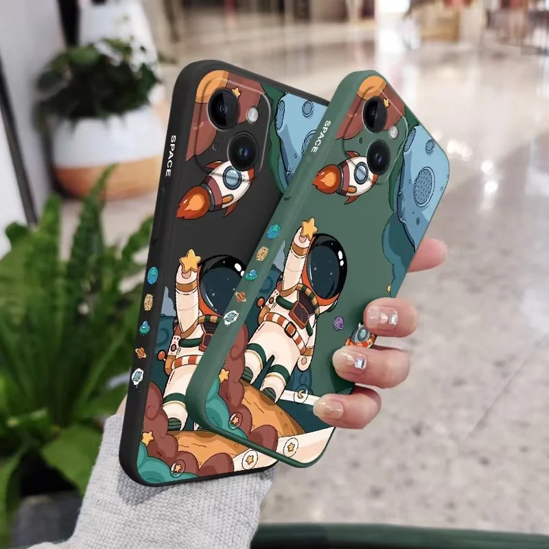 

Rocket Astronauts Space Moon Cartoon Liquid Silicone Phone Case Back Cover for iPhone 11 12 13 14 15 Pro Max Plus
