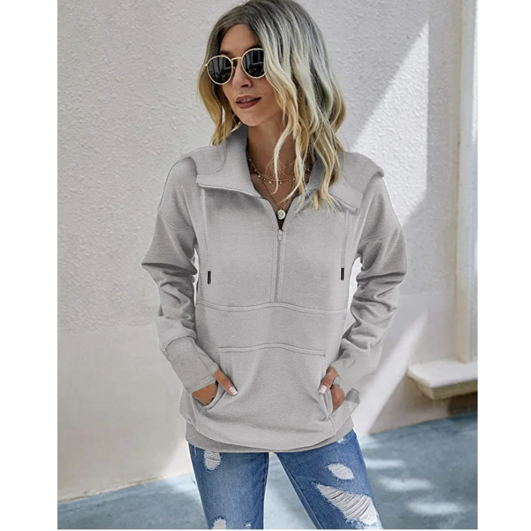 

Womens Hoodies Sweatshirts Casual Long Sleeve Half Zip/Button Down Pullover Drawstring Loose Tops with Pockets, Customized color