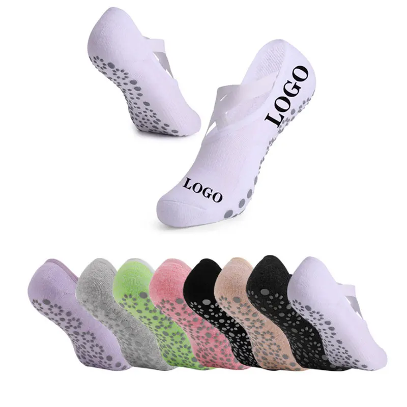 

cotton yoga socks non slip fitness pilates gym dance sports socks for women grips straps custom logo sock, 8 colors