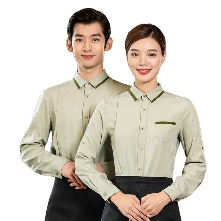 

waiter waitress staff catering hotel restaurant cafe logo custom workwear long sleeve top shirt blouse shirts uniform shirt