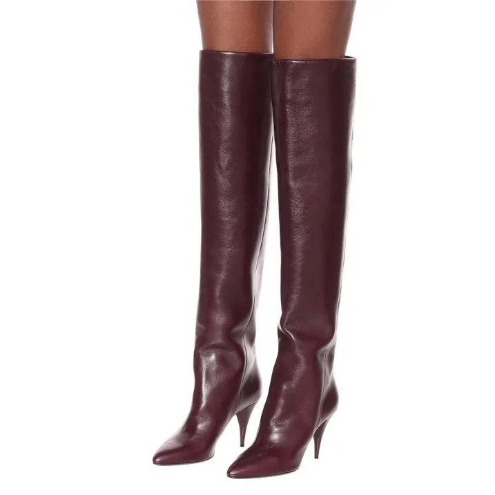 

Sexy Skintight Leather Upper Pointed Toe High Thin Heel Women Boots Thigh High Booties Slip-on Over Knee High Boots, Black,brown,purple