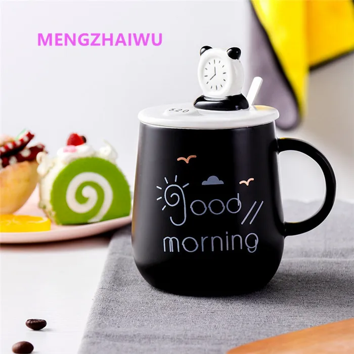 

Germany eco friendly household products luxury coffee cup with lid creative Panda alarm clock design porcelain water mugs